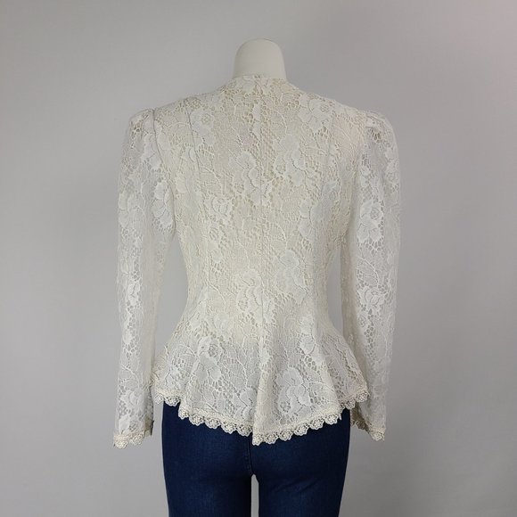 Vintage Benee White Lace Puff Sleeve Jacket Size S - Picture 2 of 7